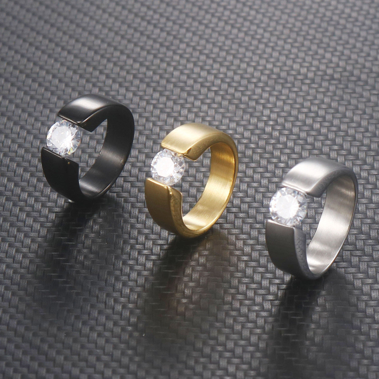 Fashionable Diamond-Encrusted Titanium Steel Minimalist Men's Ring