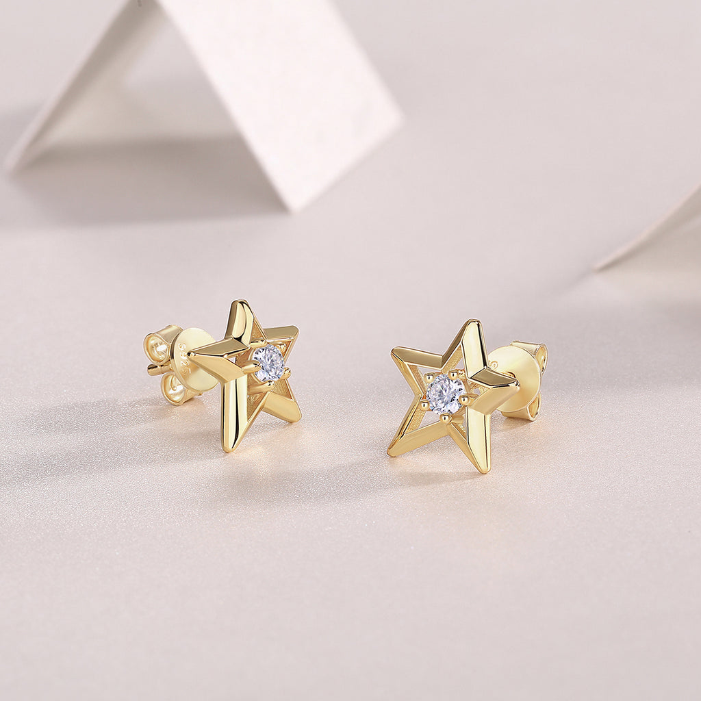Star Star - Premium Moissanite Luxury Fashion Light Luxury Jewelry Silver Stud Earrings S925 Silver Electroplated Gold