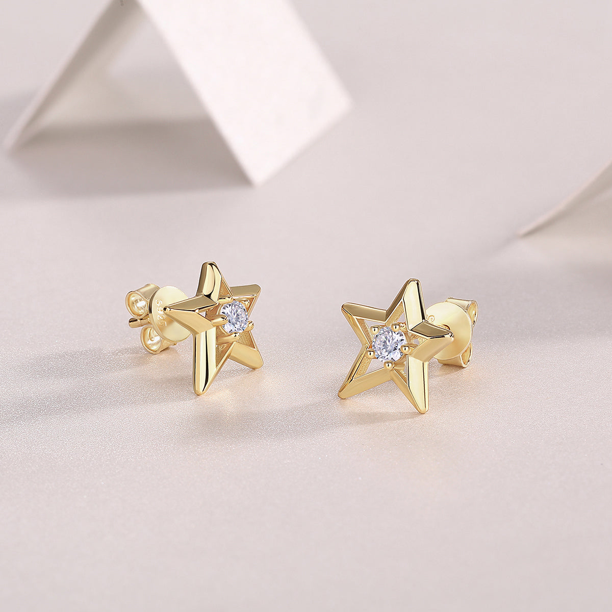 Star Star - Premium Moissanite Luxury Fashion Light Luxury Jewelry Silver Stud Earrings S925 Silver Electroplated Gold