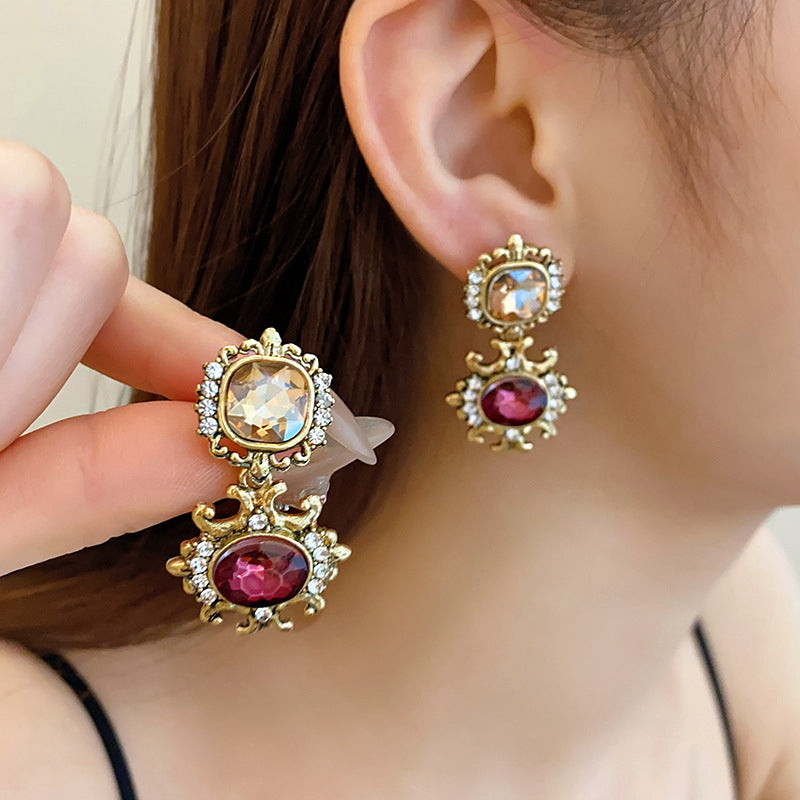 Retro Square Patchwork Diamond-Encrusted Necklace Set