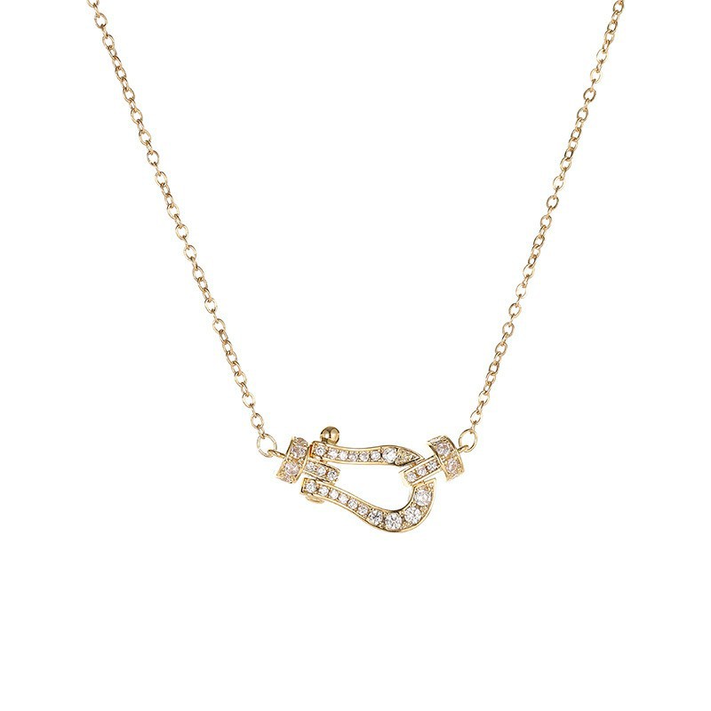 Light-luxury Fashion Full-diamond Horseshoe Buckle Titanium Steel Necklace