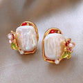 Oil-Painted Style Irregular Pearl Earrings