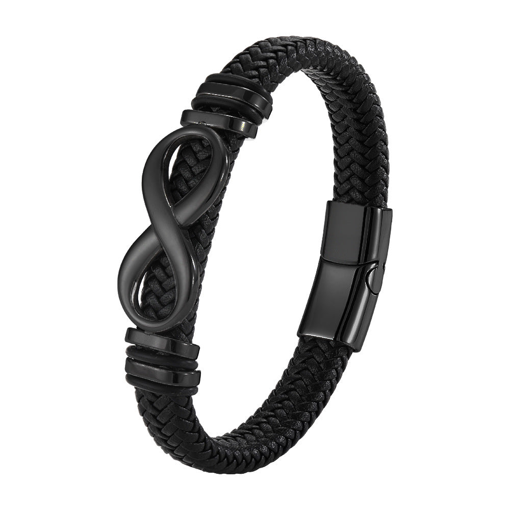 European And American-style Woven Stainless Steel Leather Bracelet