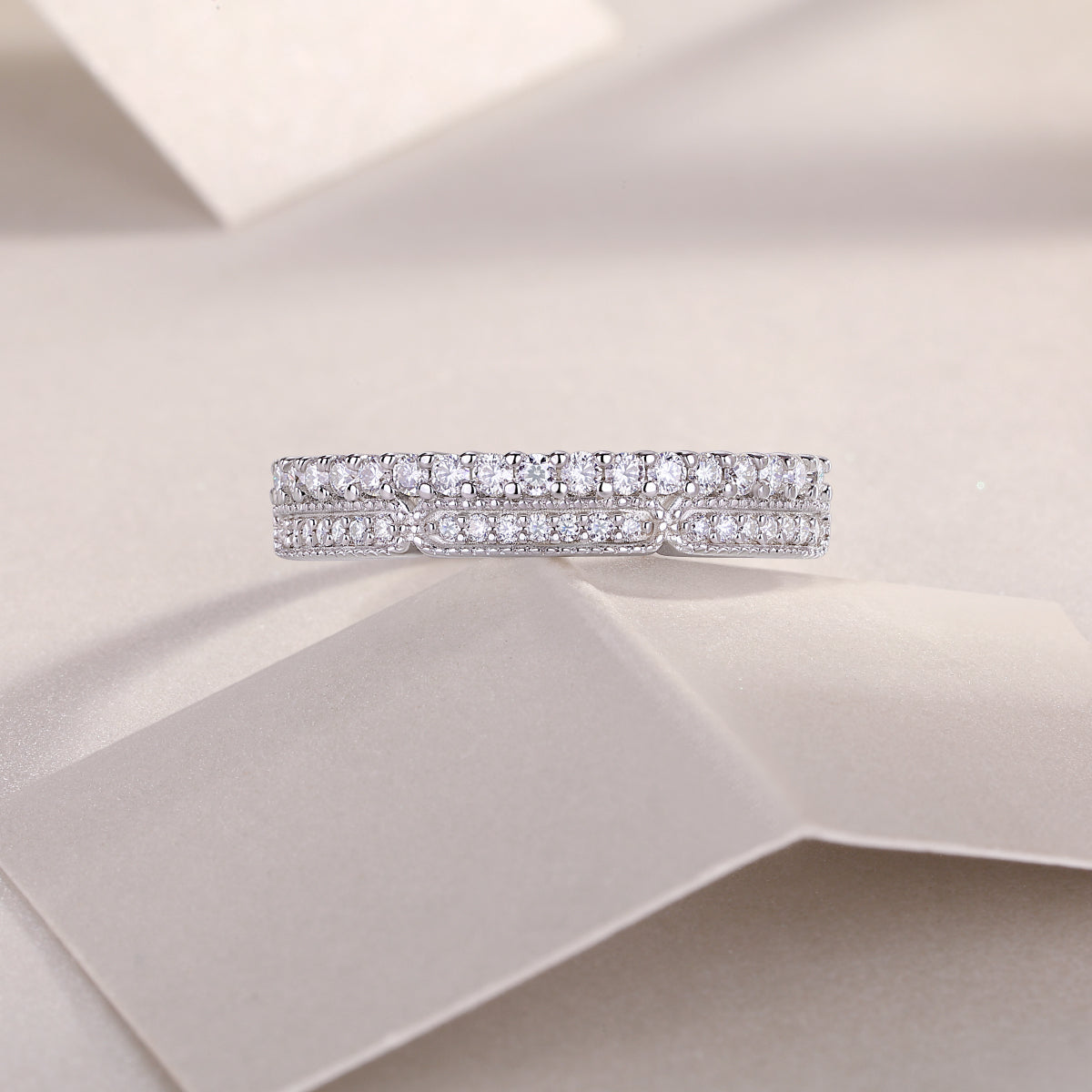 Deep Sea Secret Realm - A Wedding Ring Set With Top-quality Moissanite S925 Silver And Platinum-plated Diamond Can Be Tested With A Diamond Pen