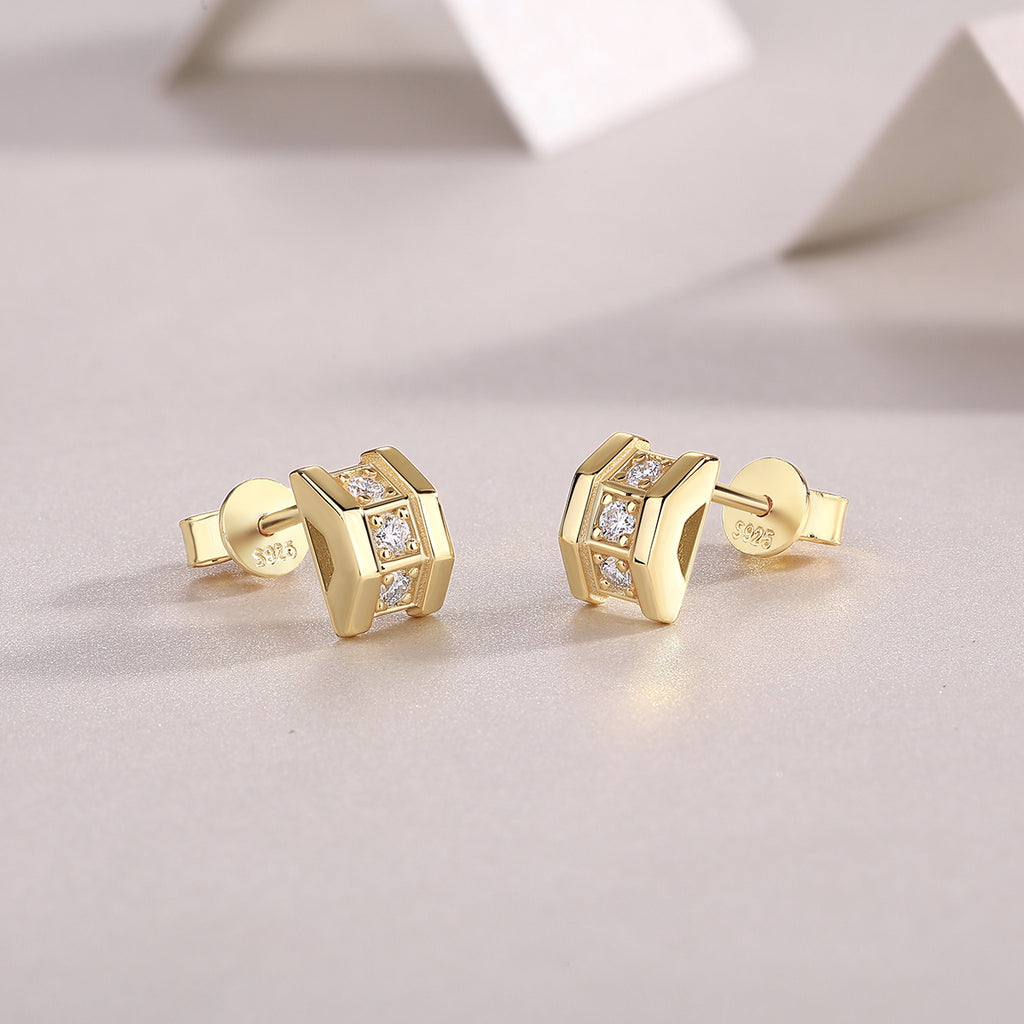 Geometric Heart - Premium Moissanite Luxury Fashion Light Luxury Jewelry Silver Stud Earrings S925 Silver Electroplated Gold