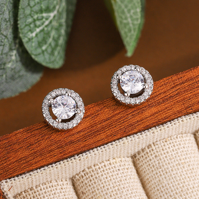 Womens Round 1-Carat Zircon Stud Earrings