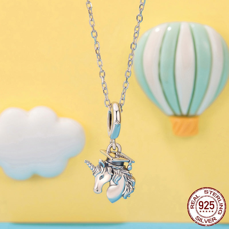 Graduation Season Diy Pendant Parts Trencher Cap S925 Sterling Silver Beads