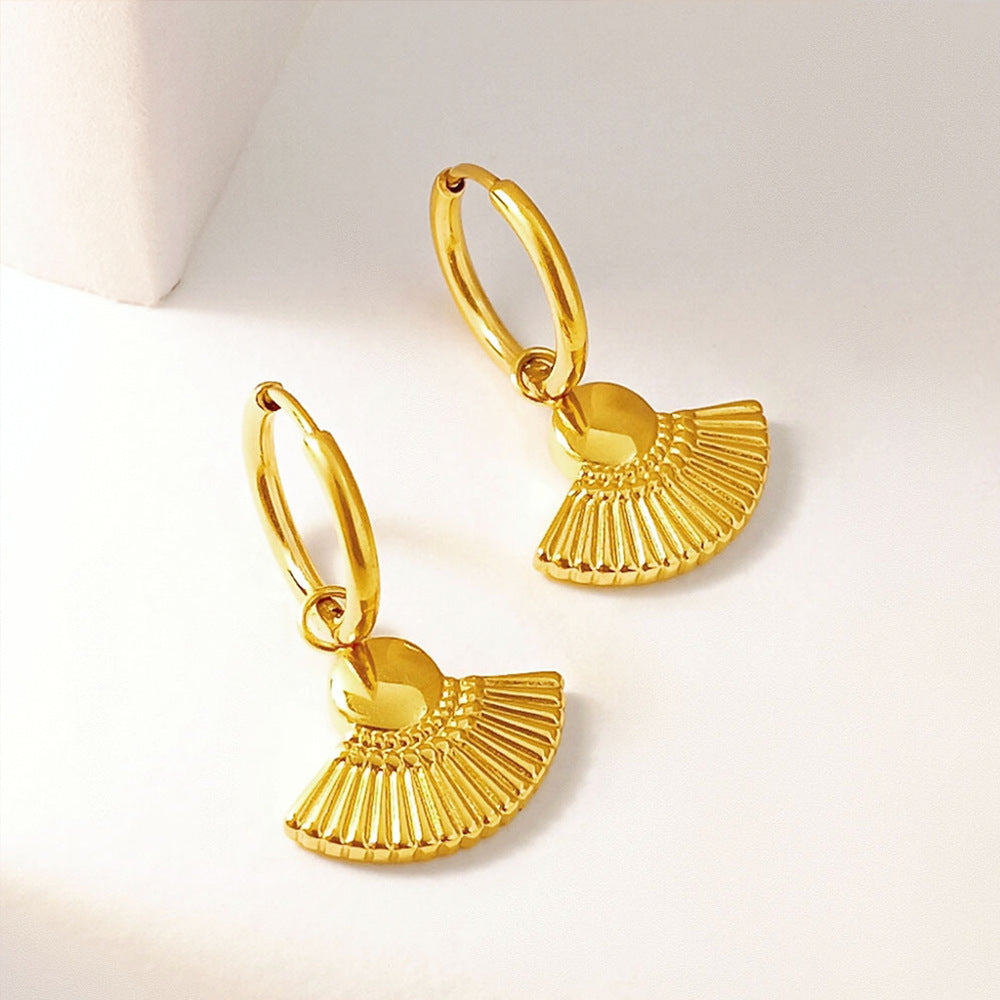 Fan-shaped Elegant Minimalist Titanium Steel Ginkgo Leaf Drop Earrings In Silver