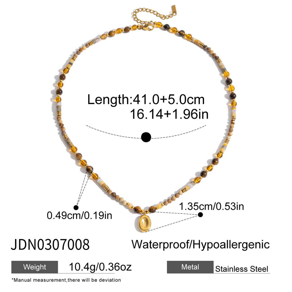 Tigers Eye Natural Stone Glass Crystal Beaded Necklace