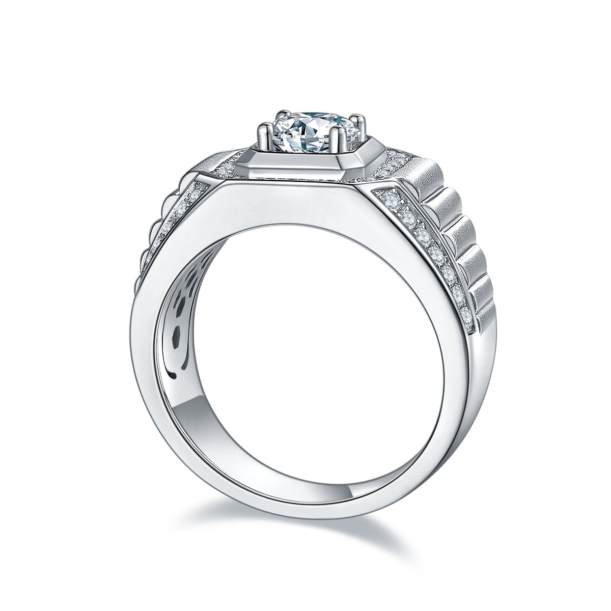 Men's 1-carat Luxury And Fashionable Light Luxury Jewelry Silver Ring Set With Top-quality Moissanite, S925 Silver-plated Platinum