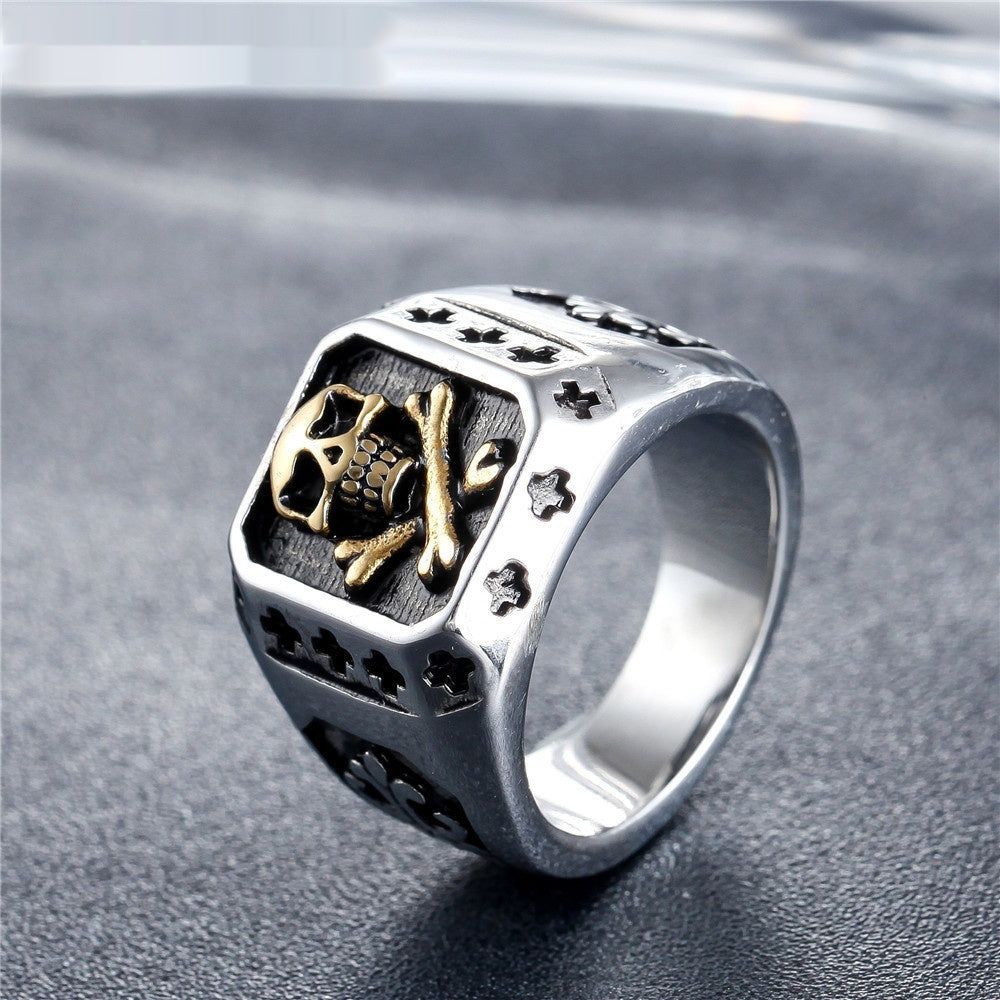 Personalized Punk Skull And Cross Titanium Steel Ring