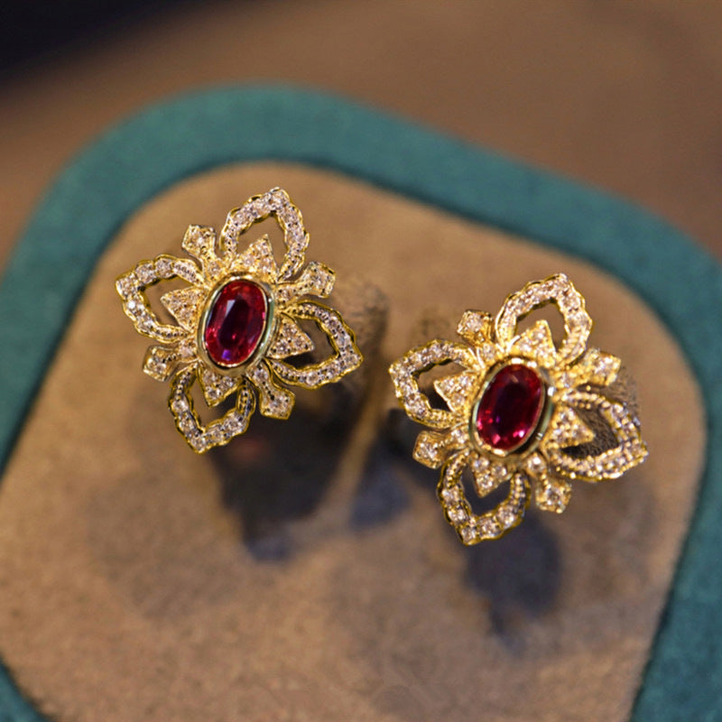 Vintage High-end Flower-shaped Earrings With Rhinestones