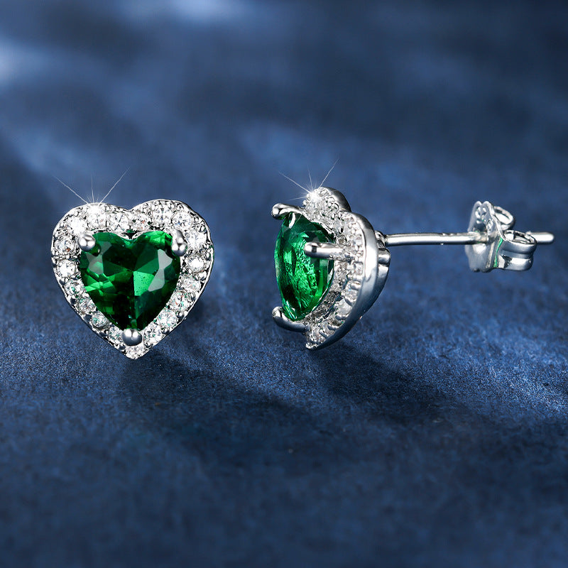 Heart-shaped Zircon Stud Earrings For Women