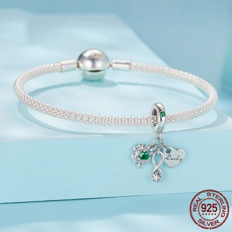 S925 Loving Heart In Sterling Silver Four-leaf Clover Pendant Diy Lucky Beads
