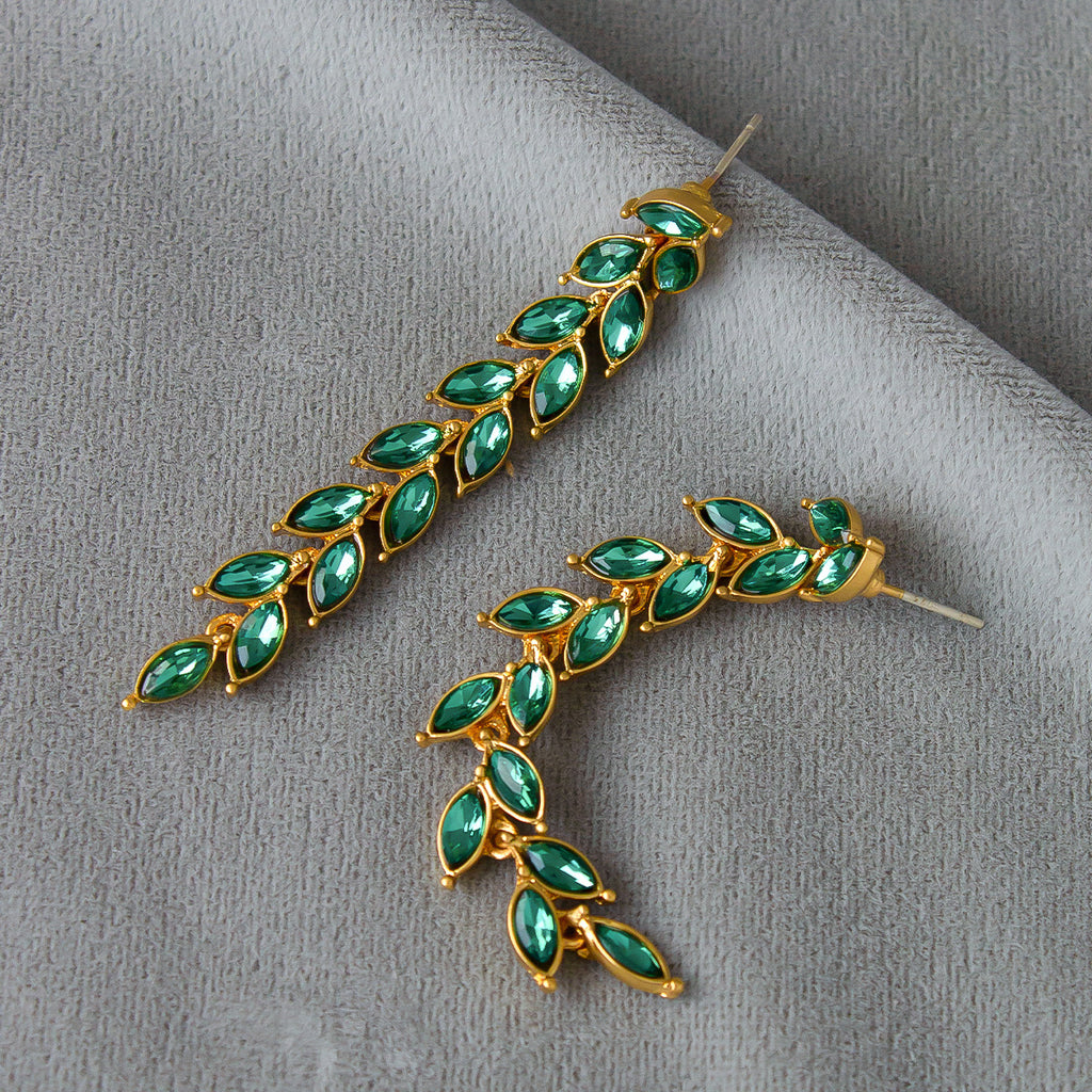 Micro-inlaid Green Zircon Wheat Earrings With A Personalized Long Tassel Design