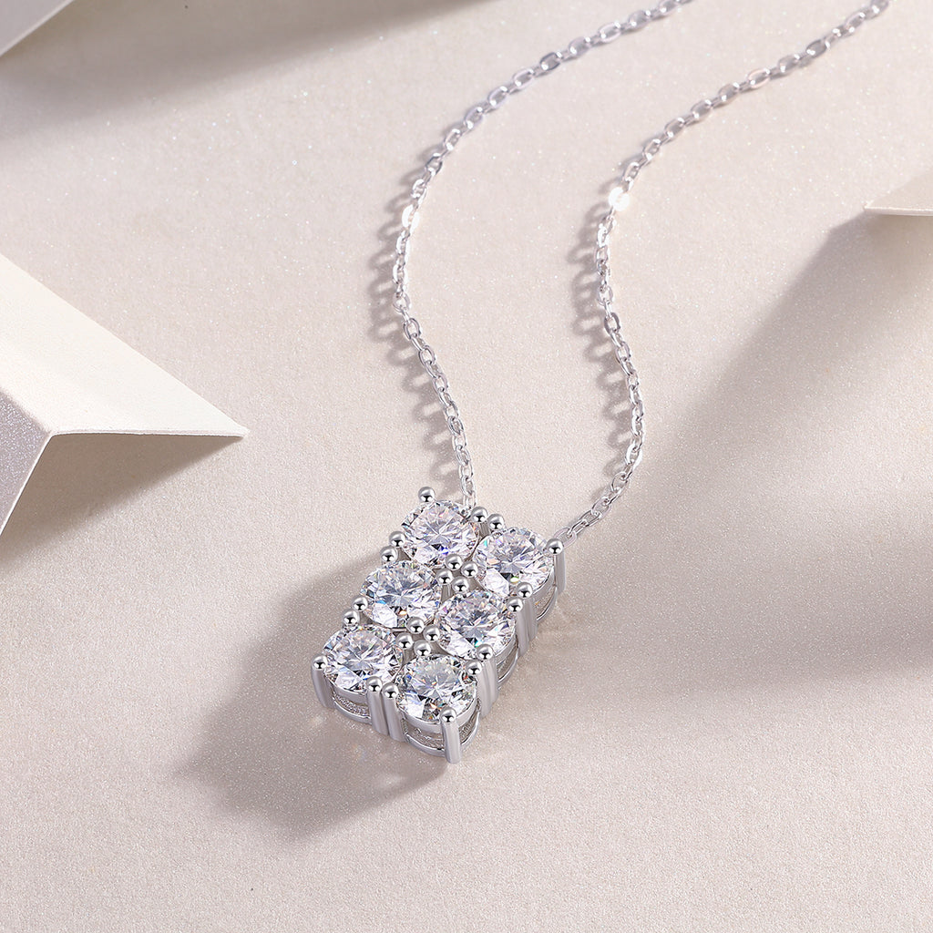 Six-round Chain - Set With Top-quality Moissanite, Fashionable And Light Luxury Jewelry, Silver Pendant Necklace S925, Silver-plated Platinum