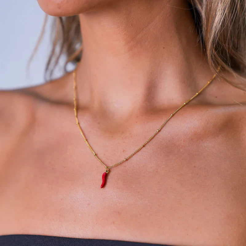 Stainless Steel Little Chili Pendant Necklace
