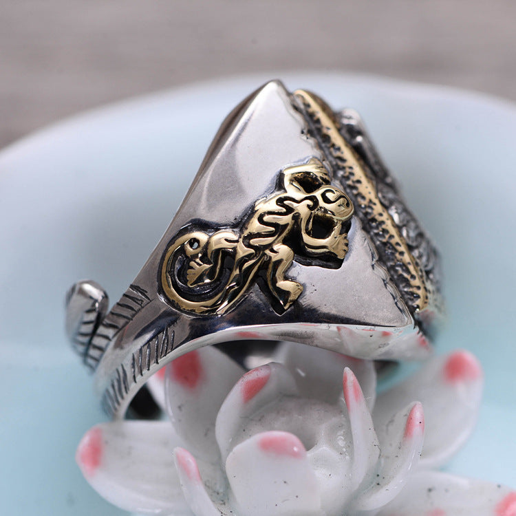 S925 Sterling Silver Jewelry Indian Chief Men's Open Ring