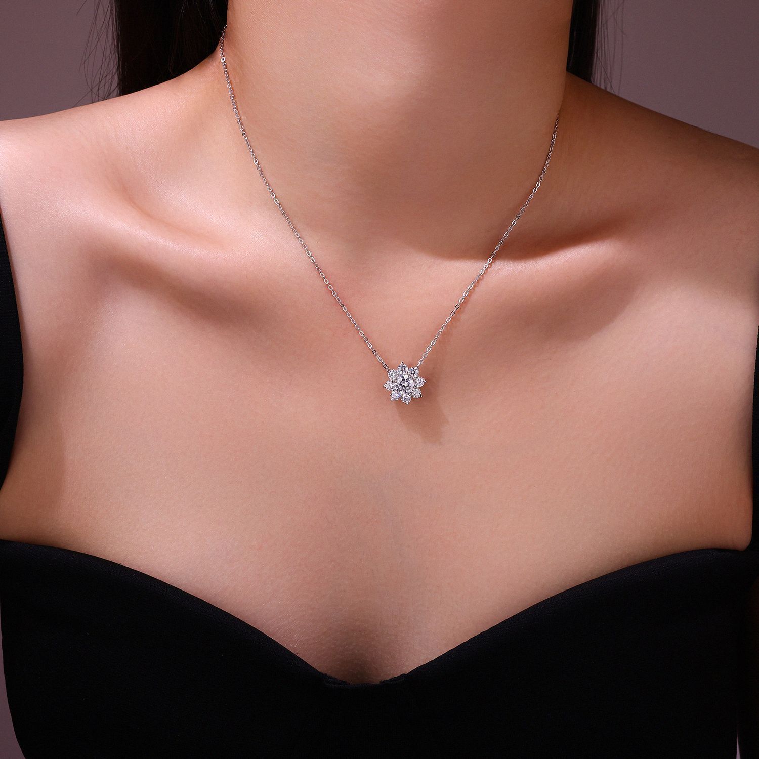 S925 Sterling Silver Moissanite 8-Petal Sunflower Necklace For Women