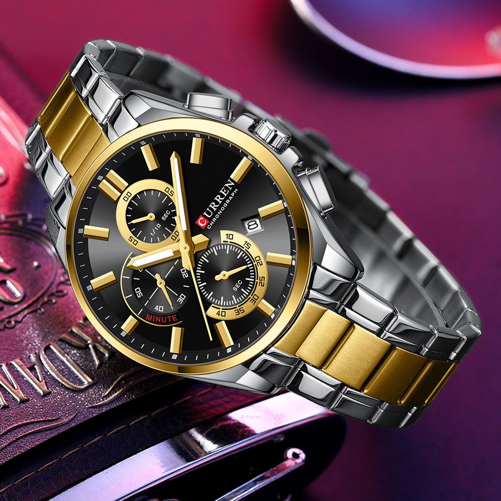Men's Steel Strap Watch Waterproof Six-pin Timing