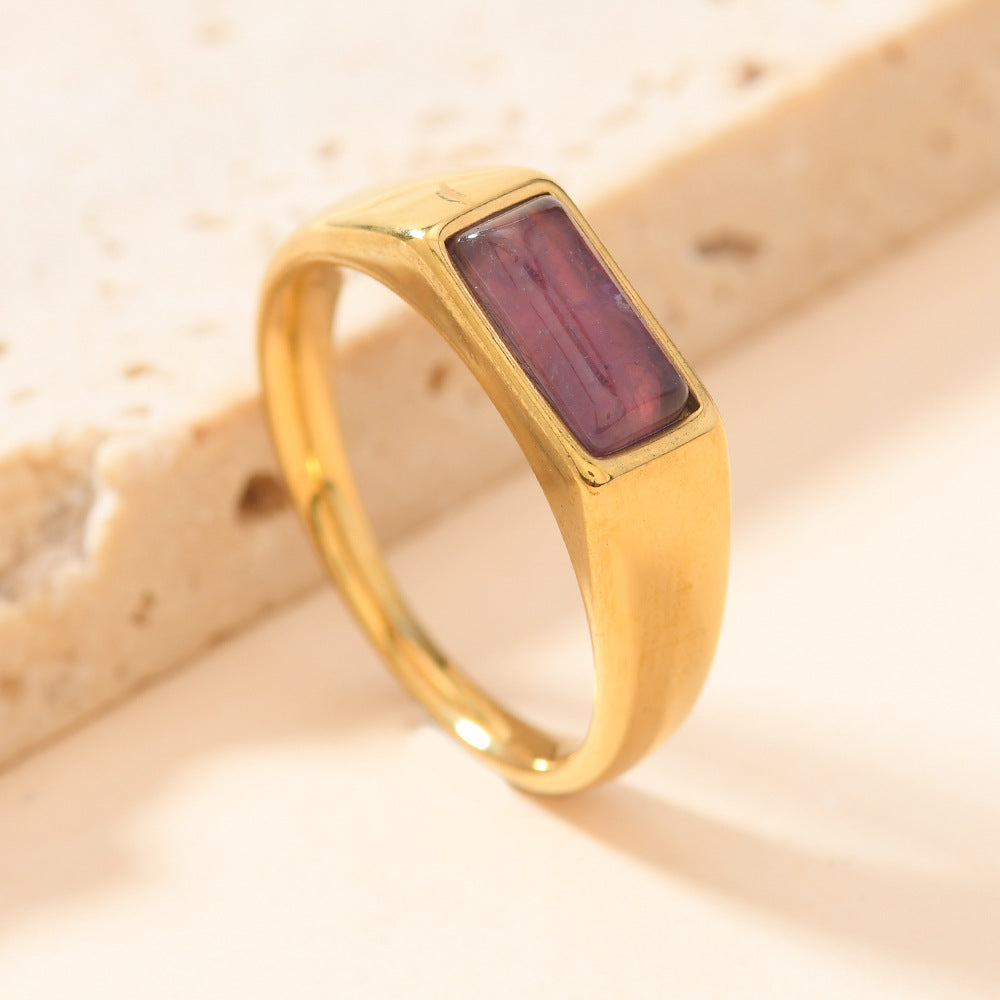 Stainless Steel Rectangular Natural Stone Ring