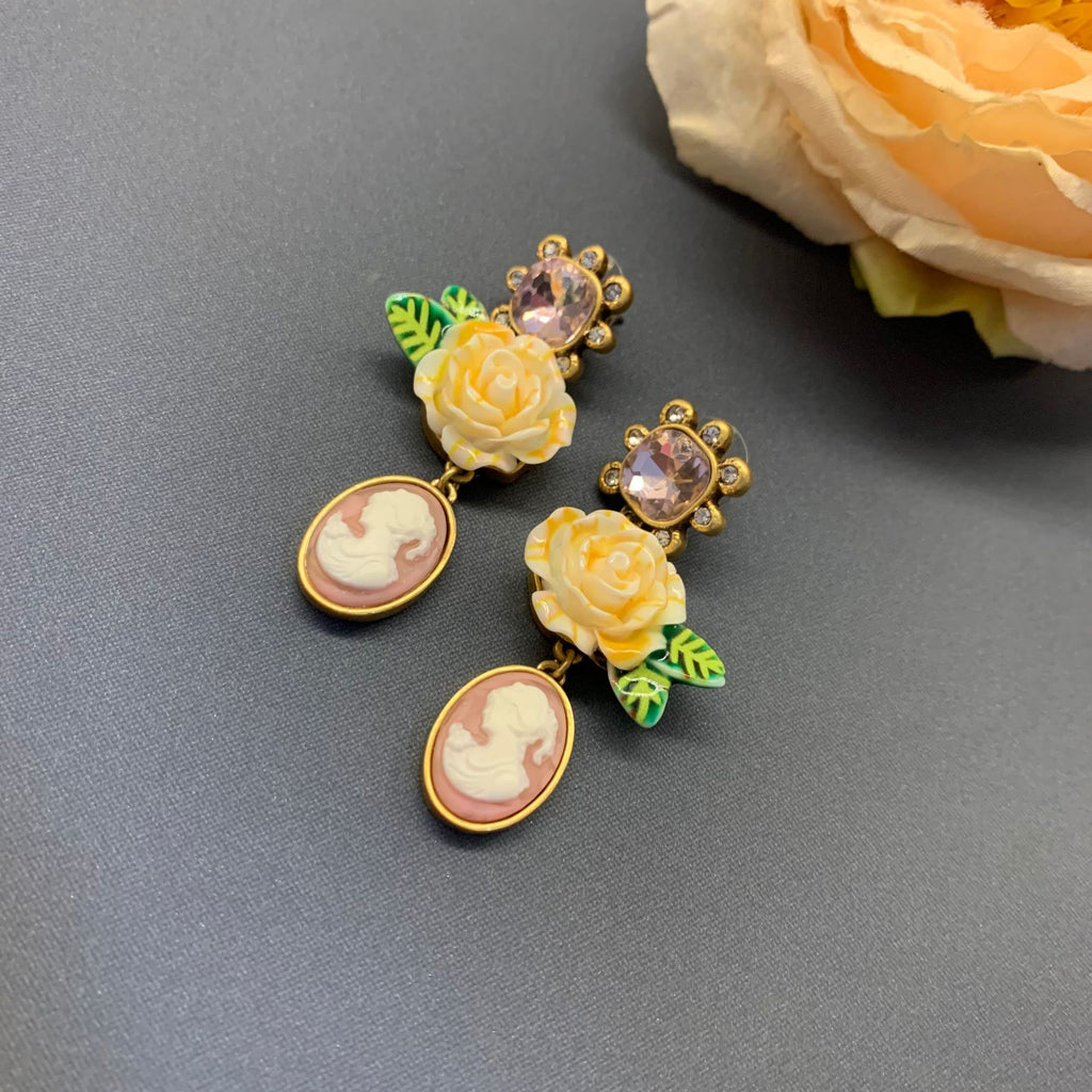 French Court Style Three-dimensional Camellia Earrings