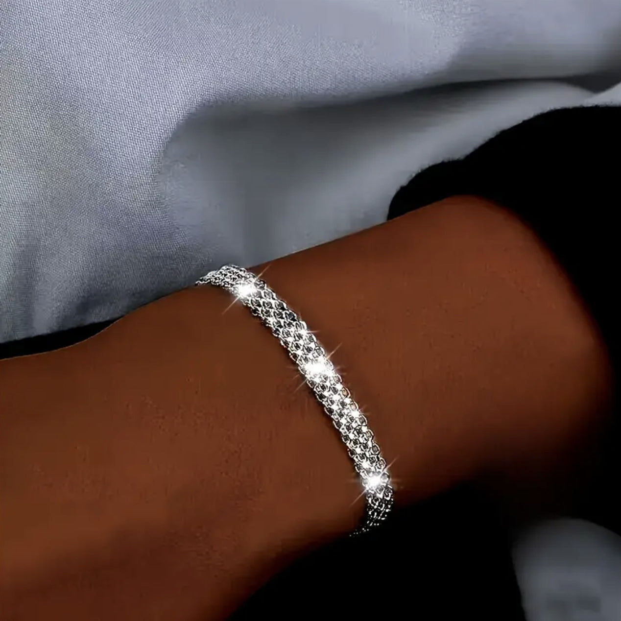Silver Plated Embossed Grid Flat Bracelet