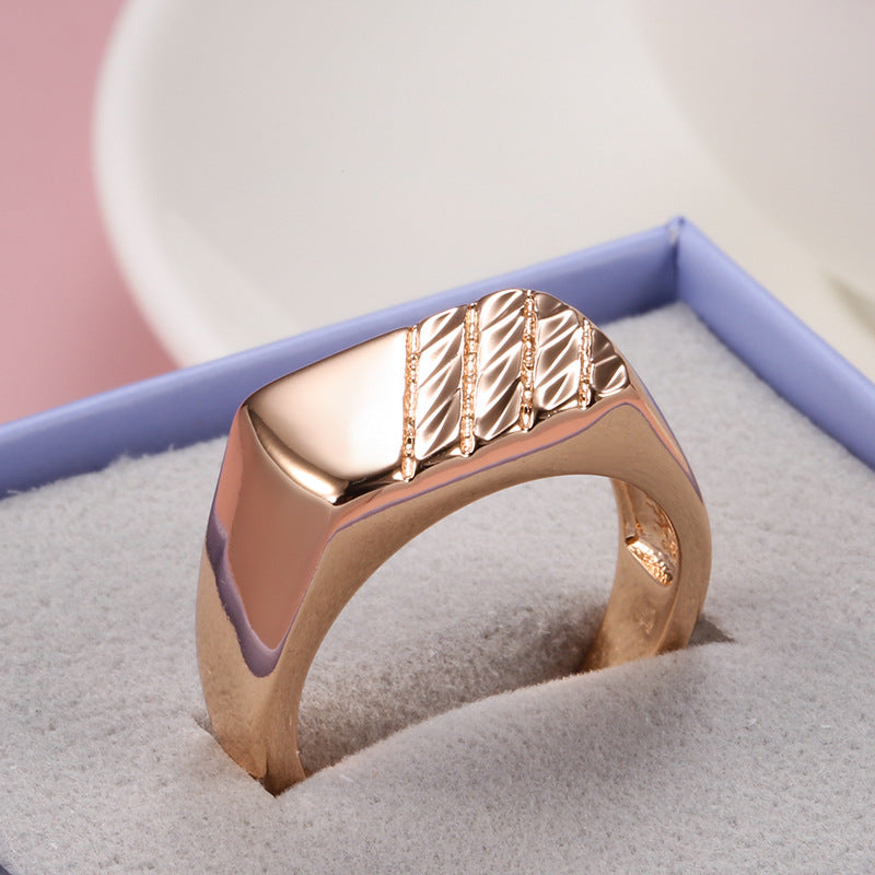 Geometric Rectangular Minimalist Smooth Embossed Ring