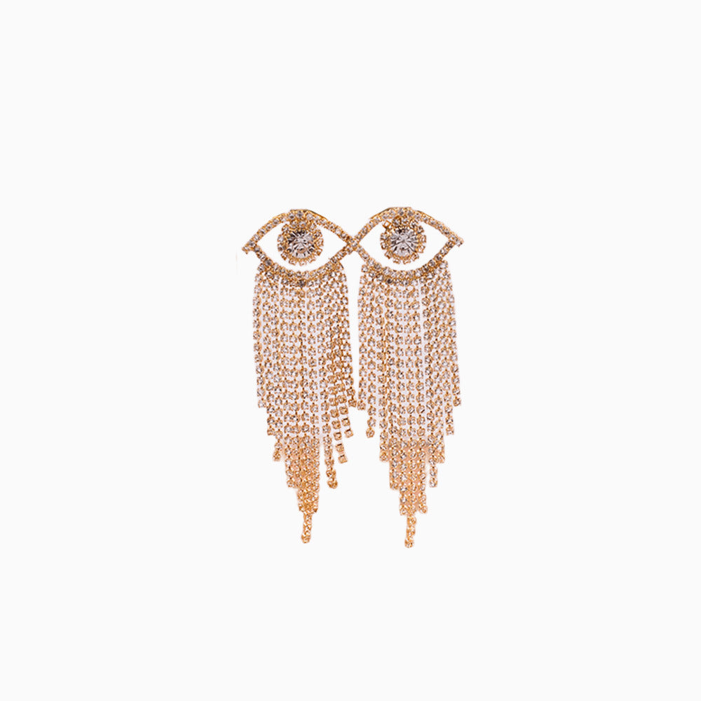 Korean-style Full-diamond Long Tassel Earrings With Round Diamonds