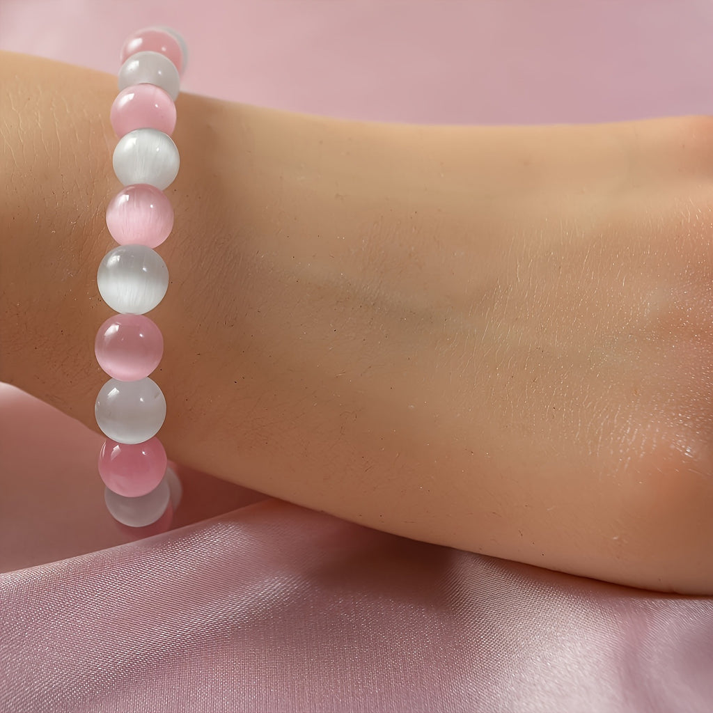 White And Blue Cats-eye Bracelet With Crystals