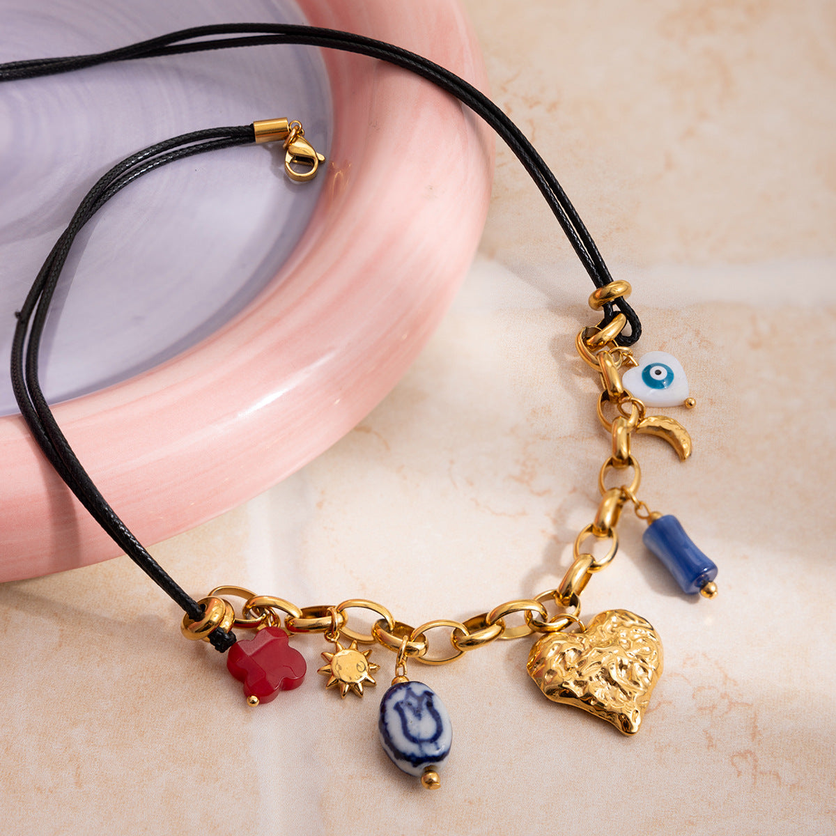 Retro Multi-Style Stainless Steel Heart Necklace Set