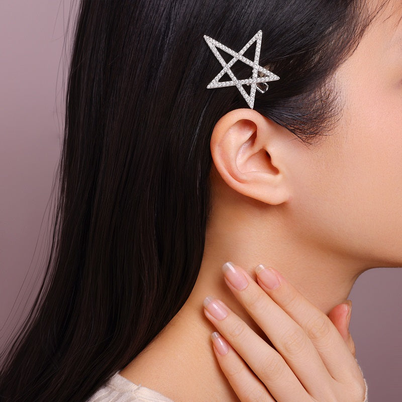Pentagonal Hairpin - Set With Top-quality Moissanite S925, Silver And Platinum-plated Hairpin, A Fashionable And Trendy Accessory That Can Be Tested With A Diamond Pen