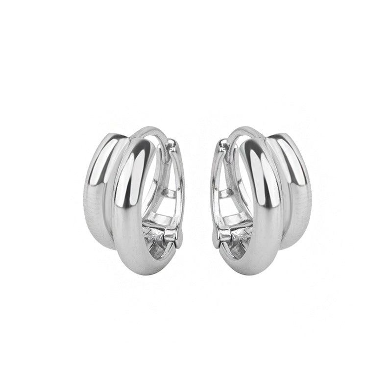 Unisex Sterling Silver Double-layer Hollow-out Line Earrings