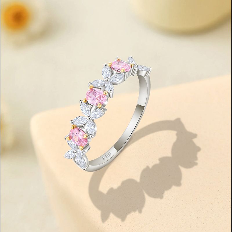S925 Sterling Silver Pink And White Zircon Niche Fashion Light Luxury Instagram-Style Women's Ring