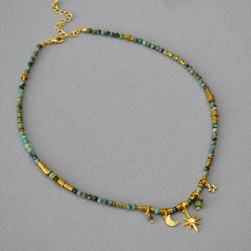 Retro Artistic Turquoise Beaded Necklace For Women