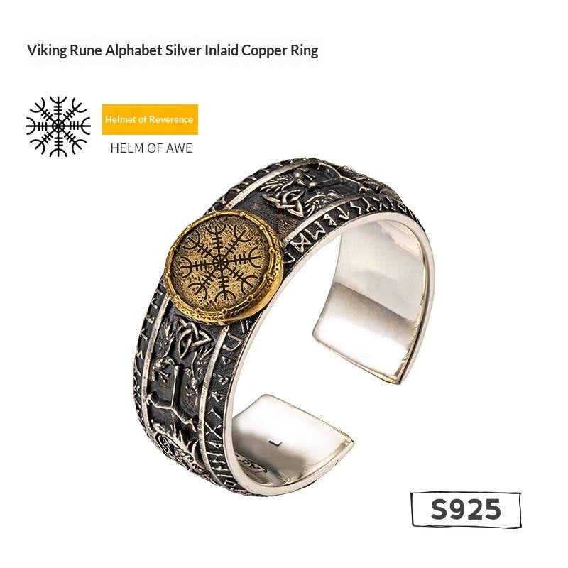 Engraved Viking Silver Ring Trendy Vintage, And Full Of Personality For Men
