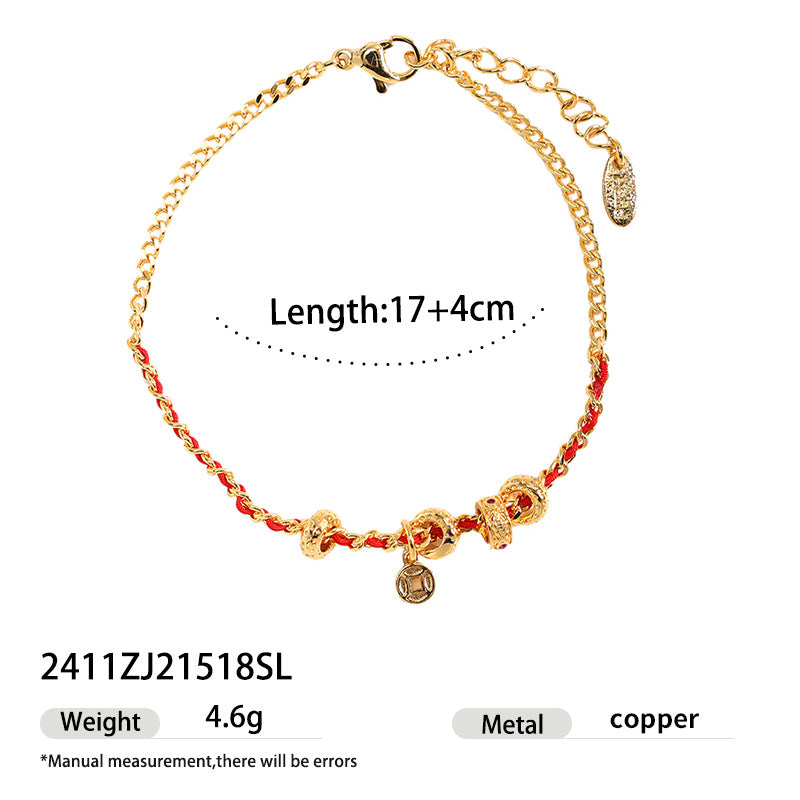 Fashionable Hulu Fu Yu Duo Pendant Red Rope Bracelet