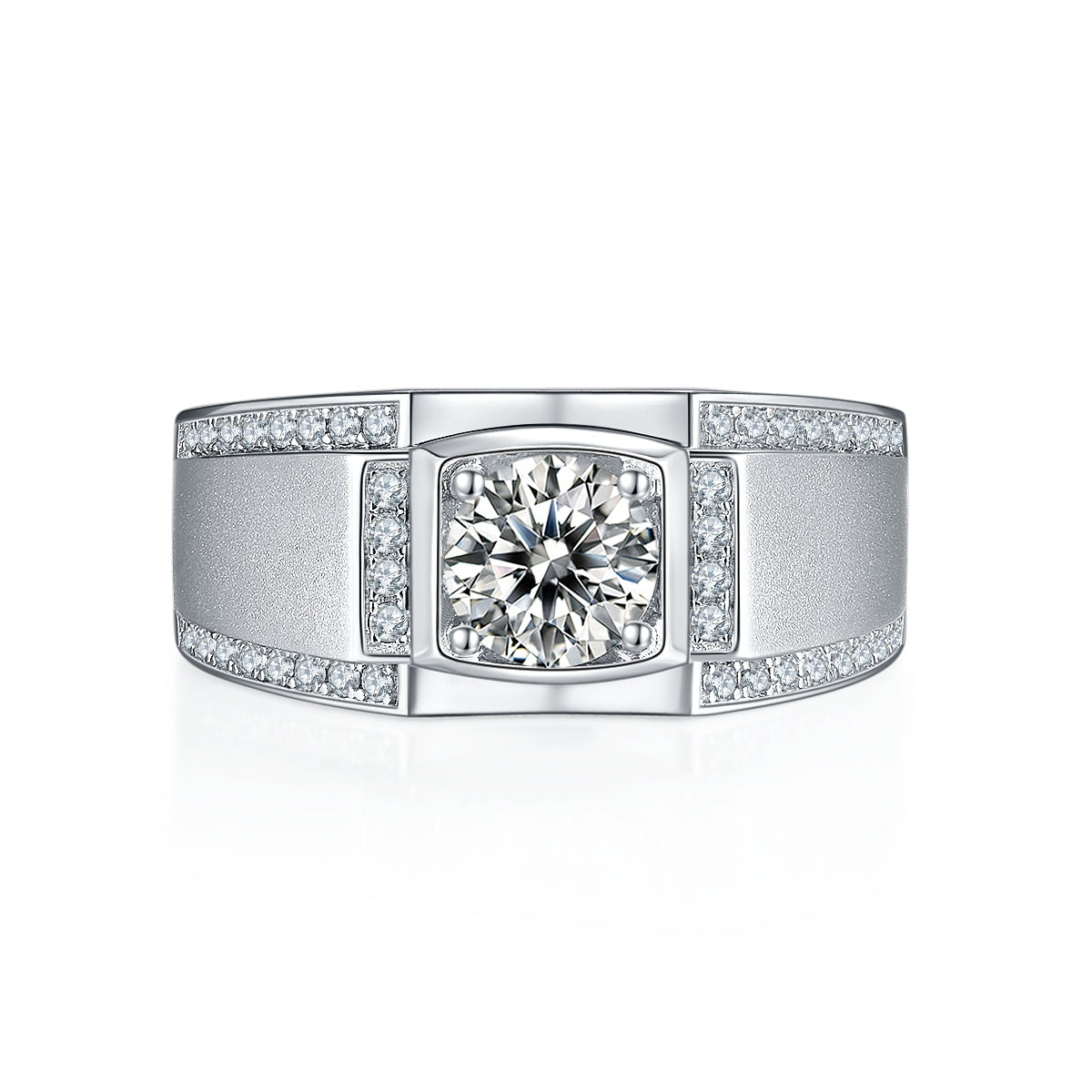 Men's 1-carat Luxury And Fashionable Light Luxury Jewelry Silver Ring Set With Top-quality Moissanite, S925 Silver-plated Platinum
