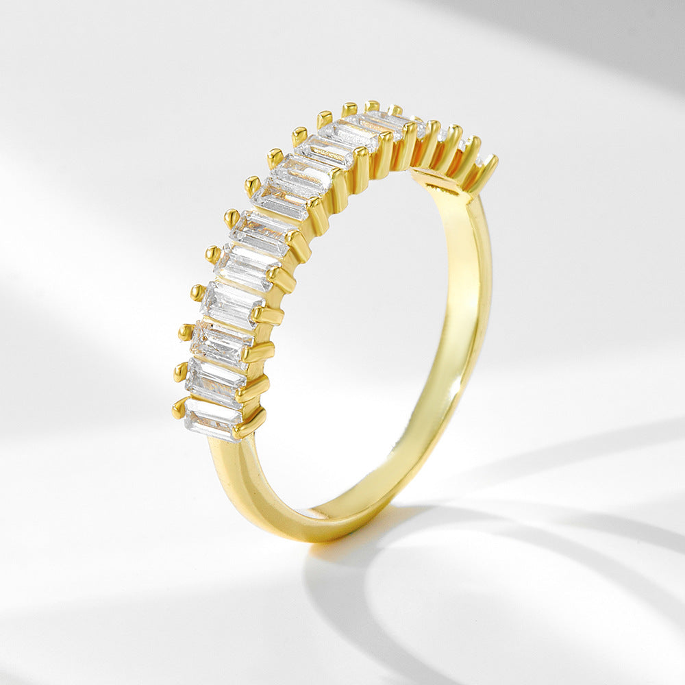 New Women's 925 Sterling Silver Rectangular Zircon Ring