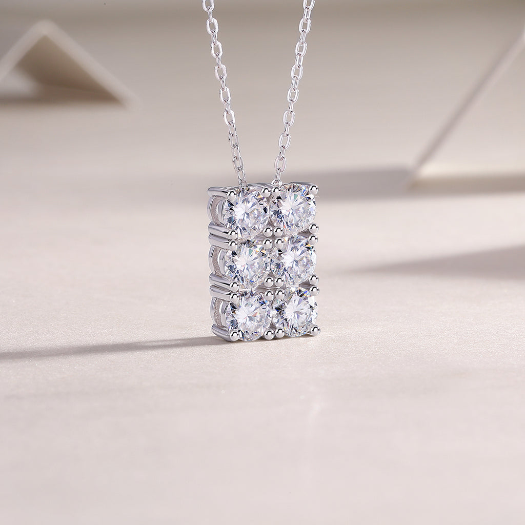 Six-round Chain - Set With Top-quality Moissanite, Fashionable And Light Luxury Jewelry, Silver Pendant Necklace S925, Silver-plated Platinum