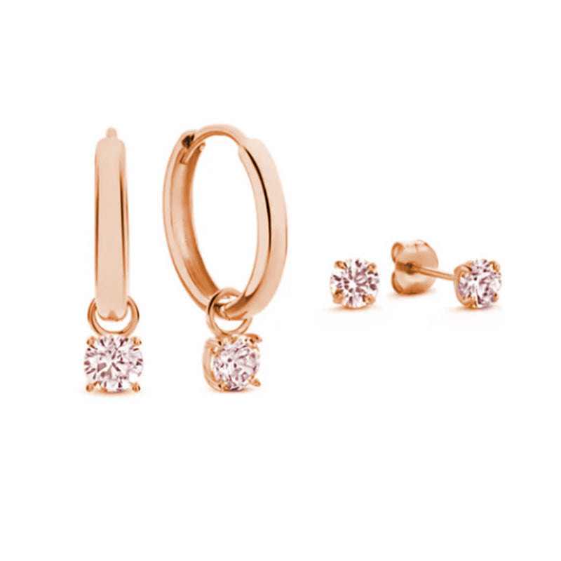 Copper-inlaid Zircon Stud Earring Hoop Set
