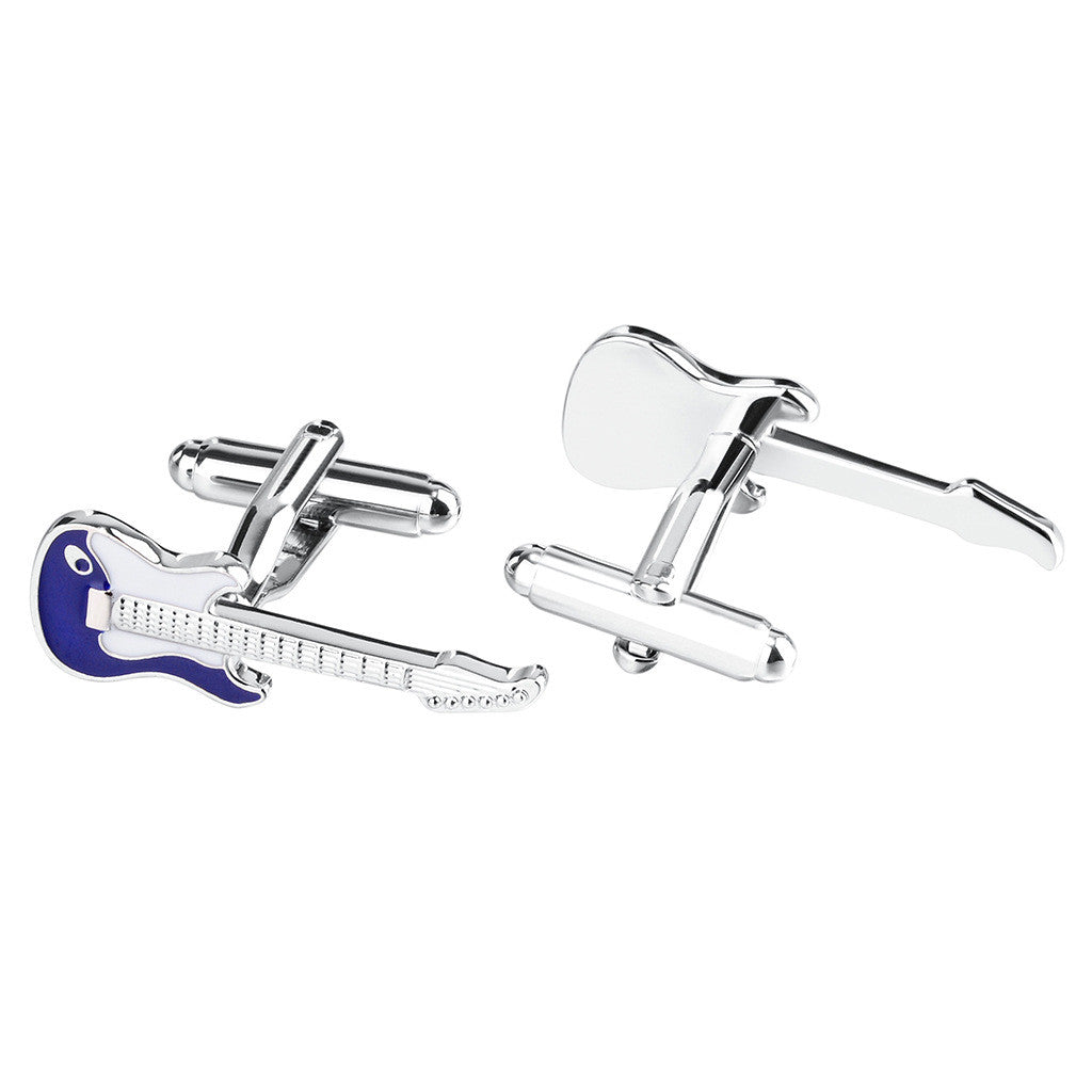 Men's French Shirt Sleeve Studs Blue And White Drip Guitar Instrument Cufflinks