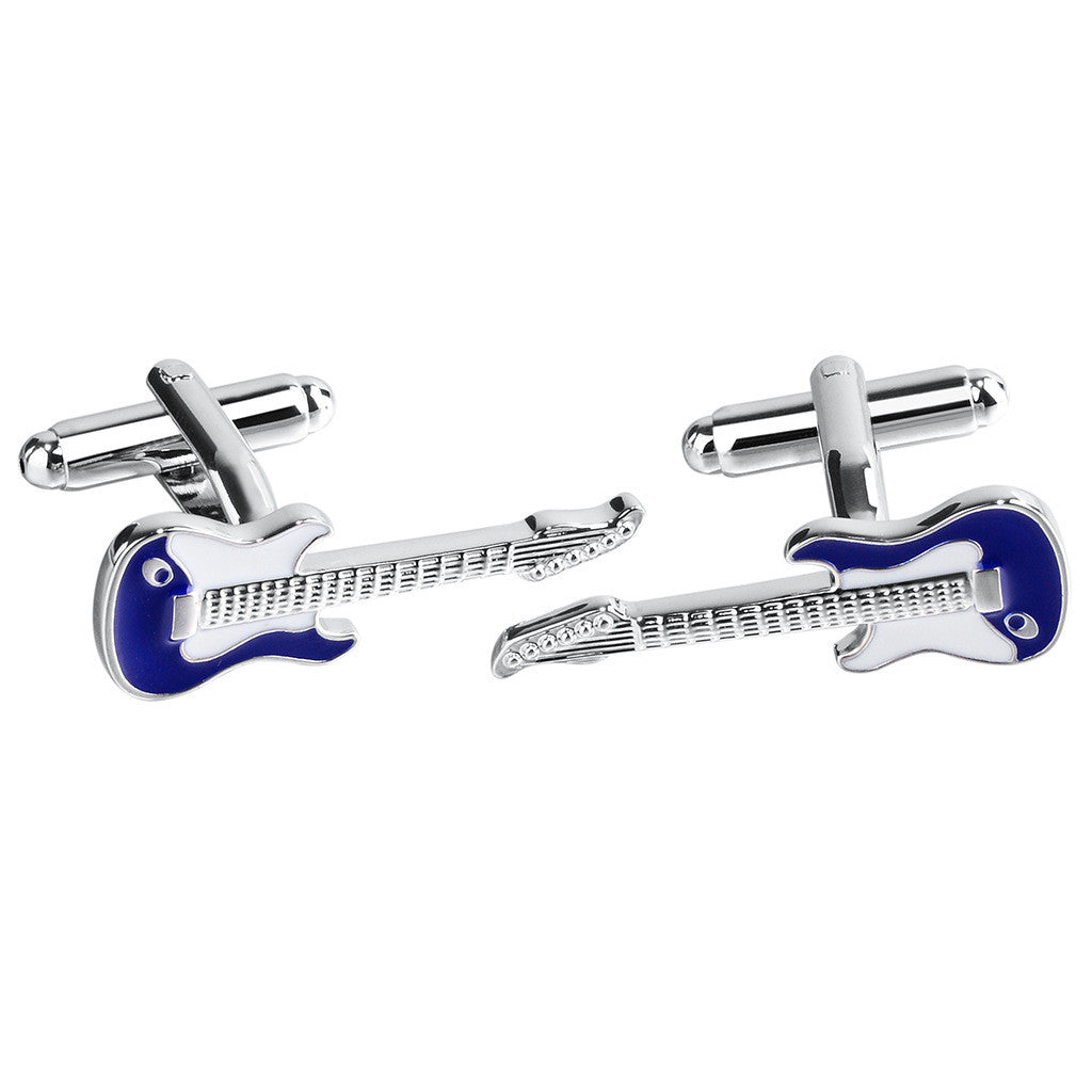 Men's French Shirt Sleeve Studs Blue And White Drip Guitar Instrument Cufflinks