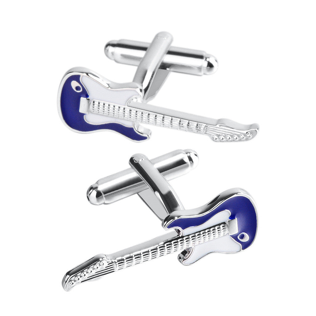 Men's French Shirt Sleeve Studs Blue And White Drip Guitar Instrument Cufflinks