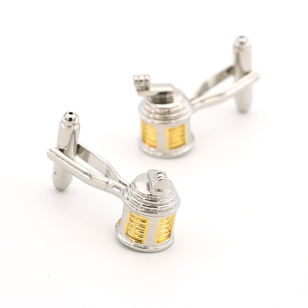 Yellow Hand-Cranked Fishing Rod Tool Cufflinks