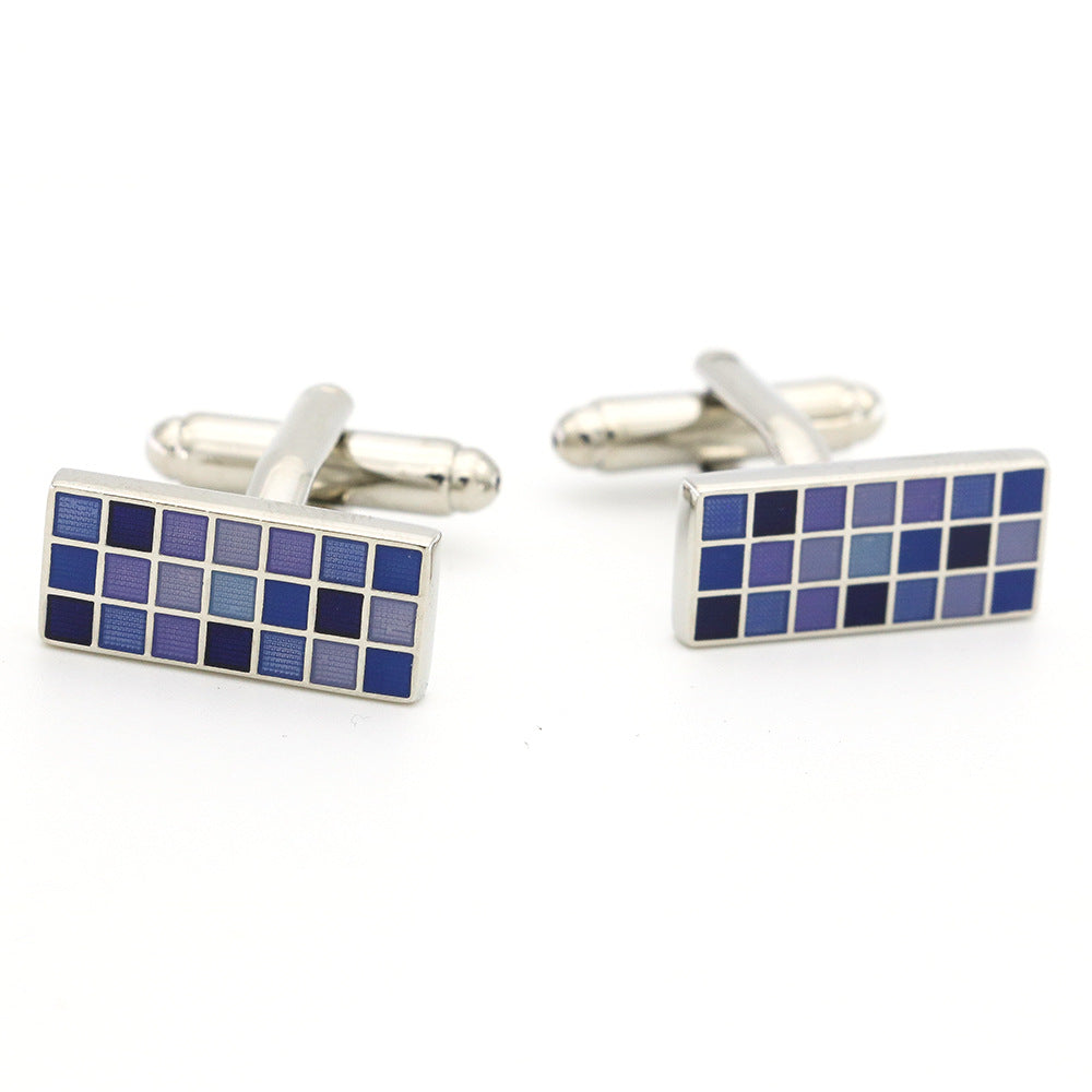 Exquisite Gradient Blue Square Small Lattice Cufflinks