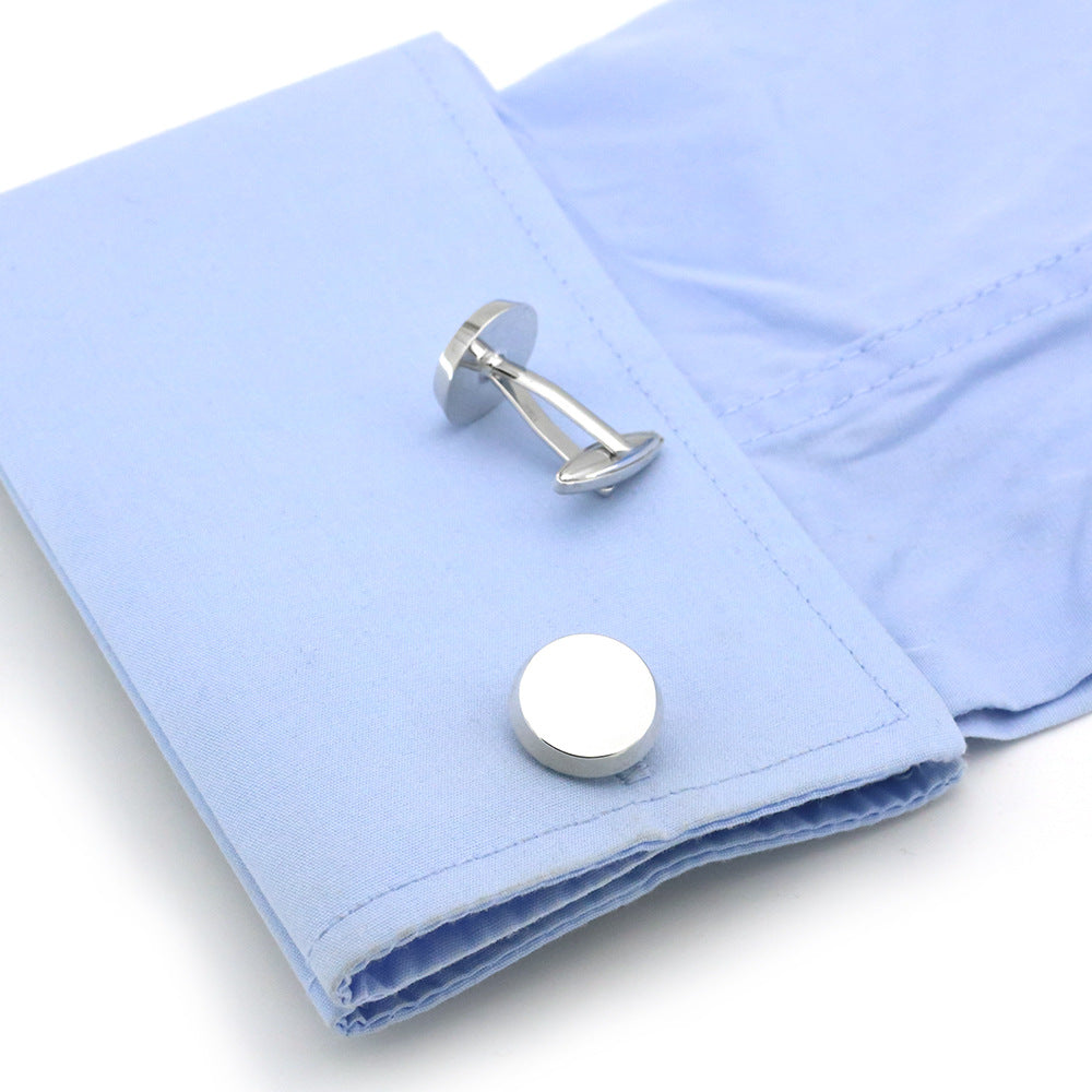 Men's Jewelry Silver Round Glossy Metal Copper Cufflinks