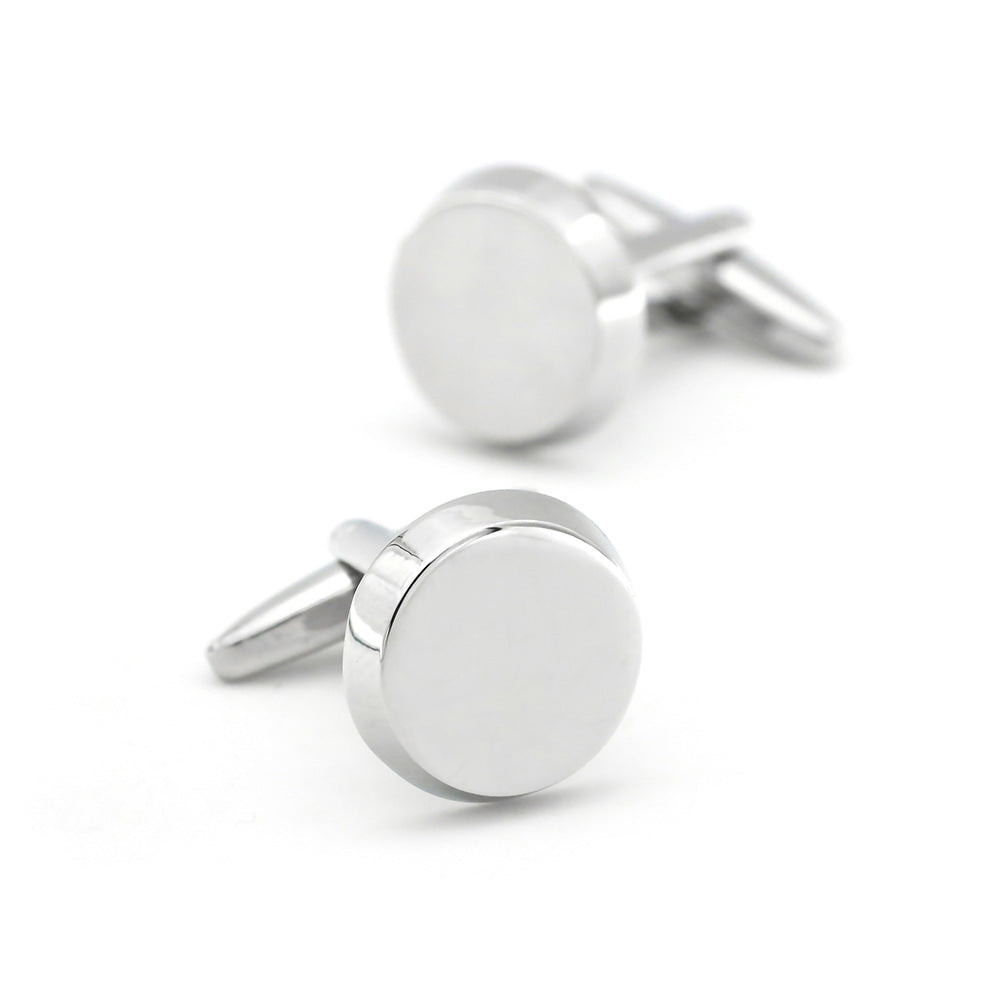Men's Jewelry Silver Round Glossy Metal Copper Cufflinks