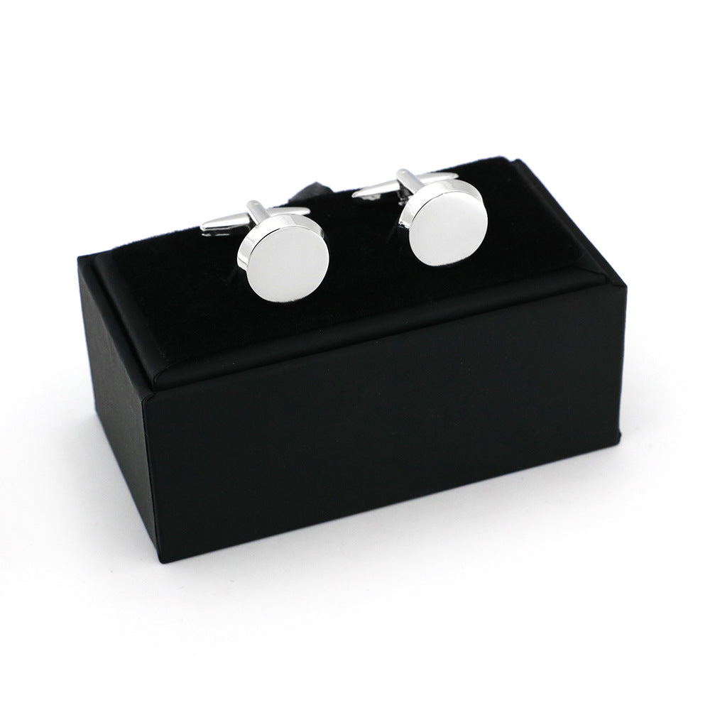 Men's Jewelry Silver Round Glossy Metal Copper Cufflinks