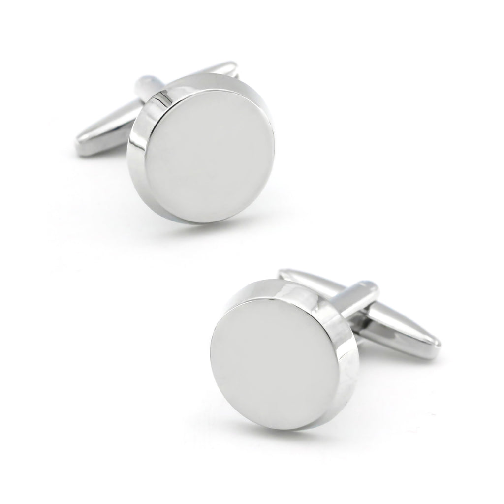 Men's Jewelry Silver Round Glossy Metal Copper Cufflinks